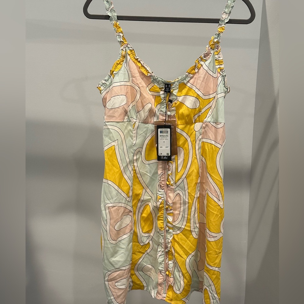 Vero Moda Yellow and Pink Abstract Dress